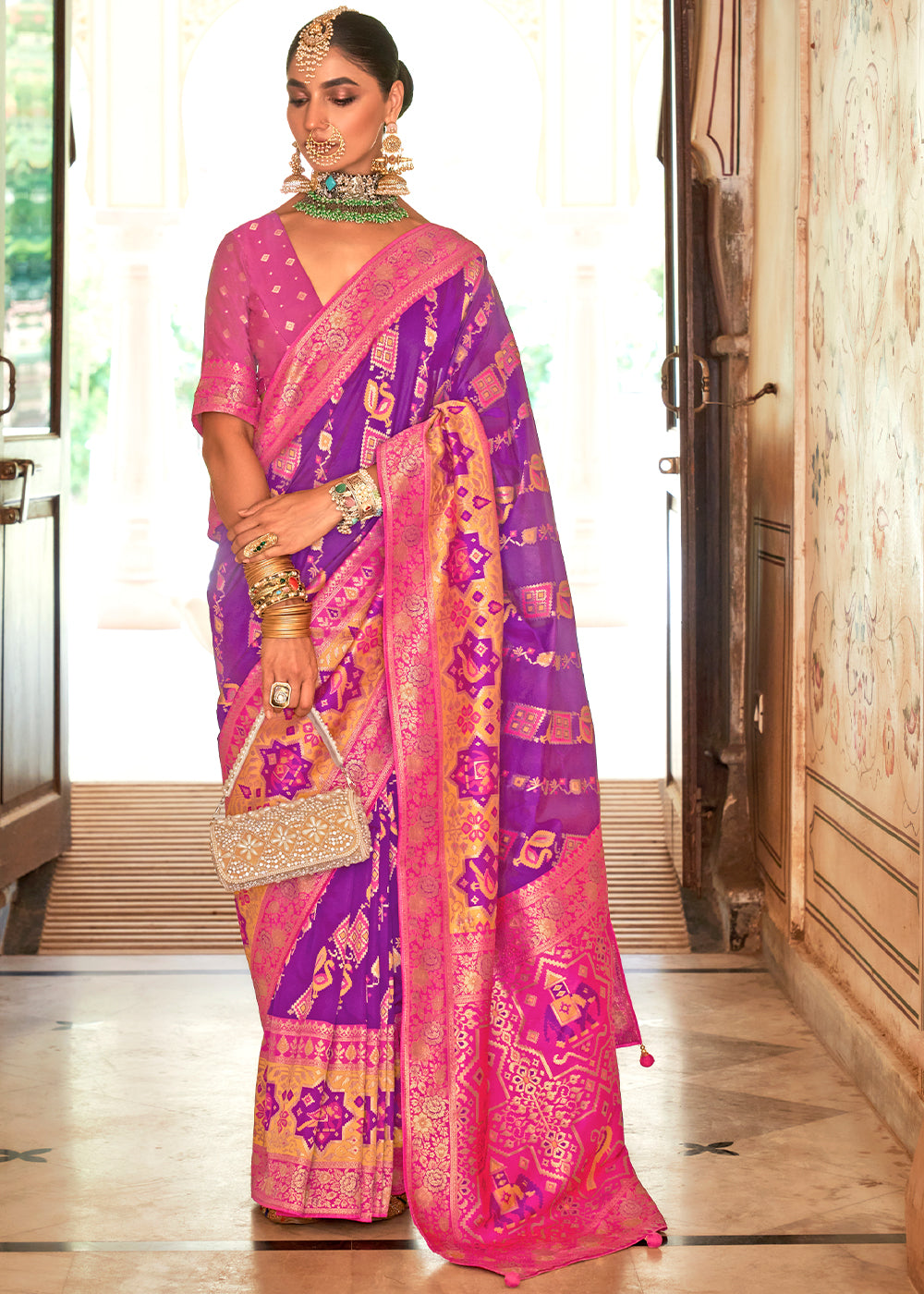 Buy MySilkLove Royal Heath Purple and Pink Woven Banarasi Saree Online