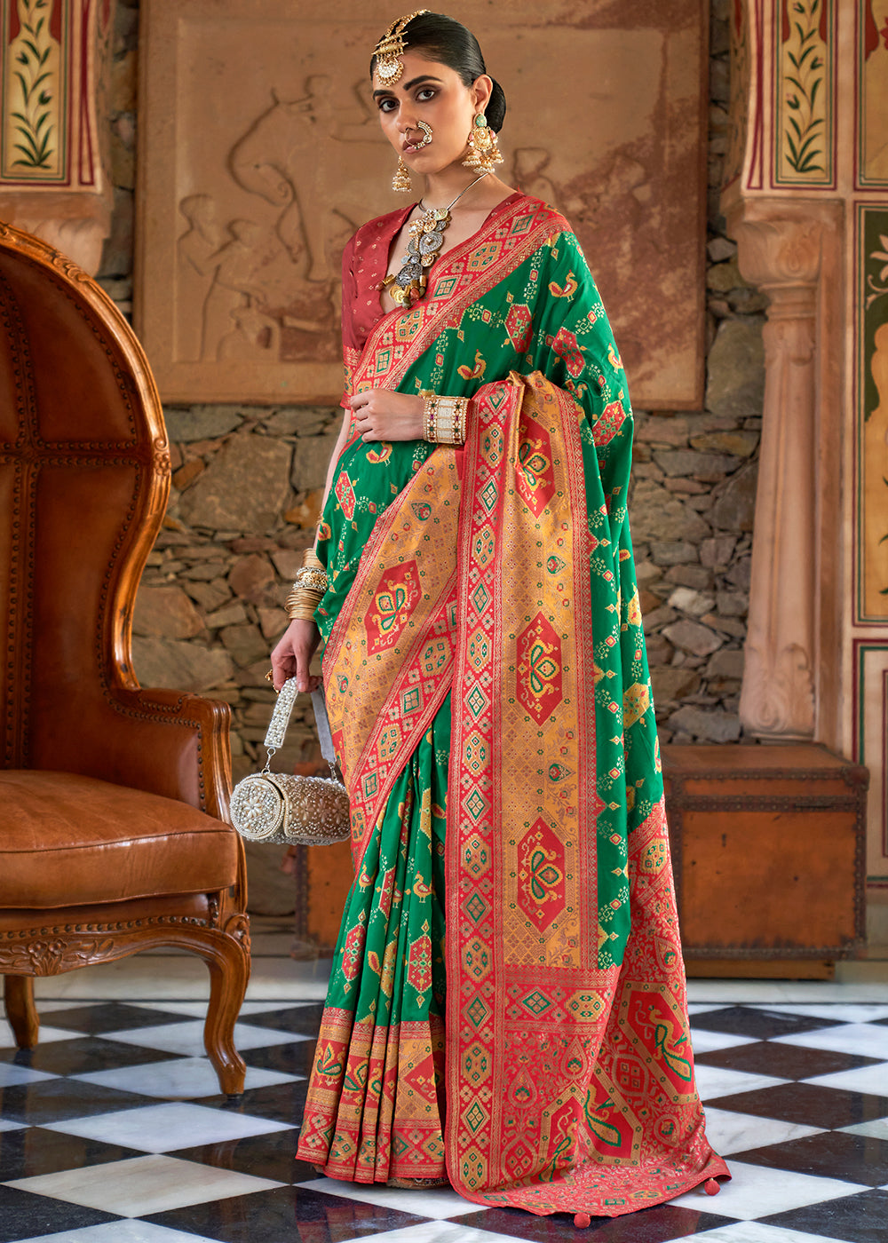 Buy MySilkLove Jewel Green and Red Woven Banarasi Saree Online