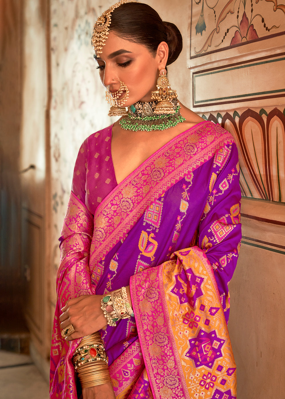 Buy MySilkLove Royal Heath Purple and Pink Woven Banarasi Saree Online