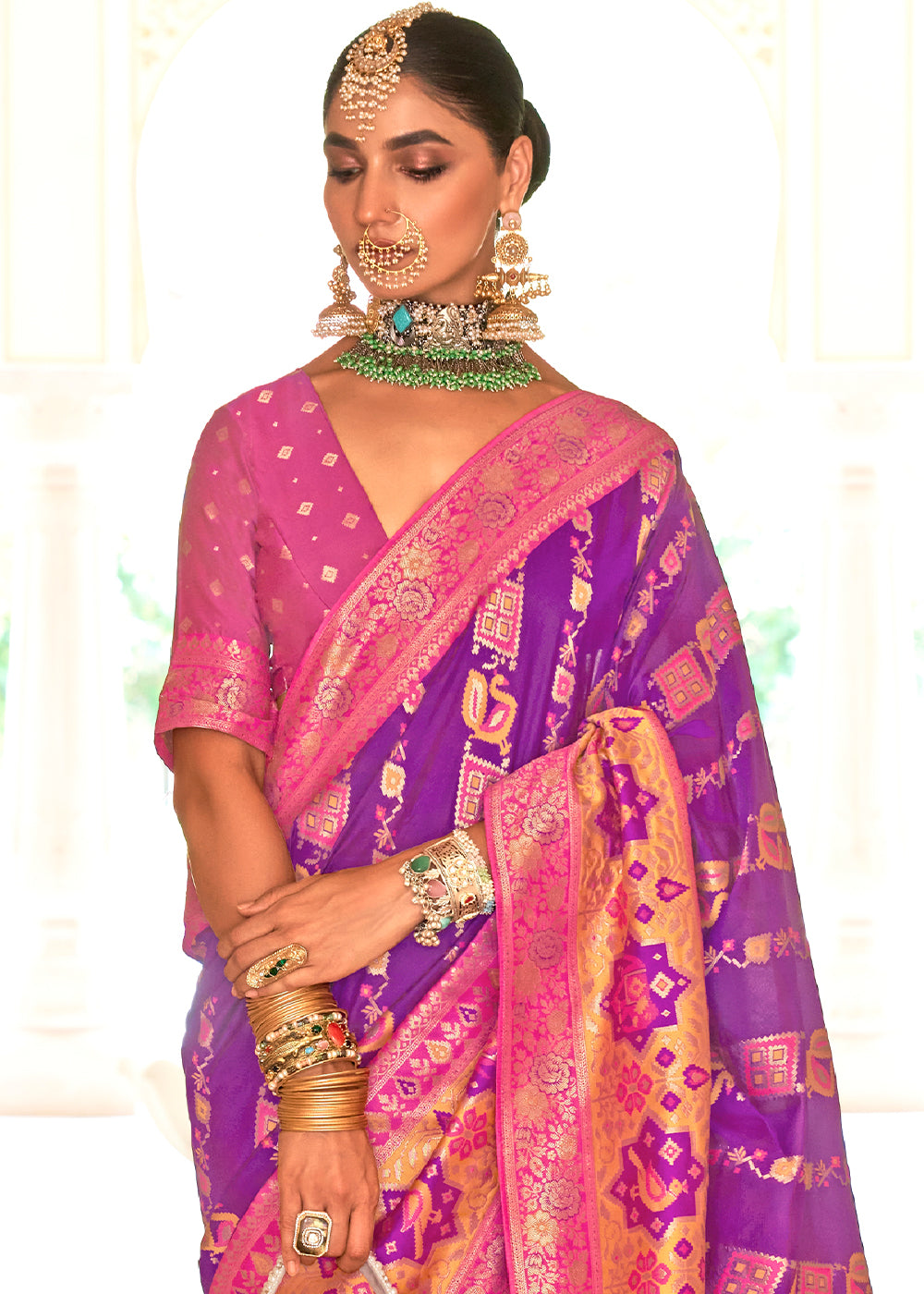 Buy MySilkLove Royal Heath Purple and Pink Woven Banarasi Saree Online