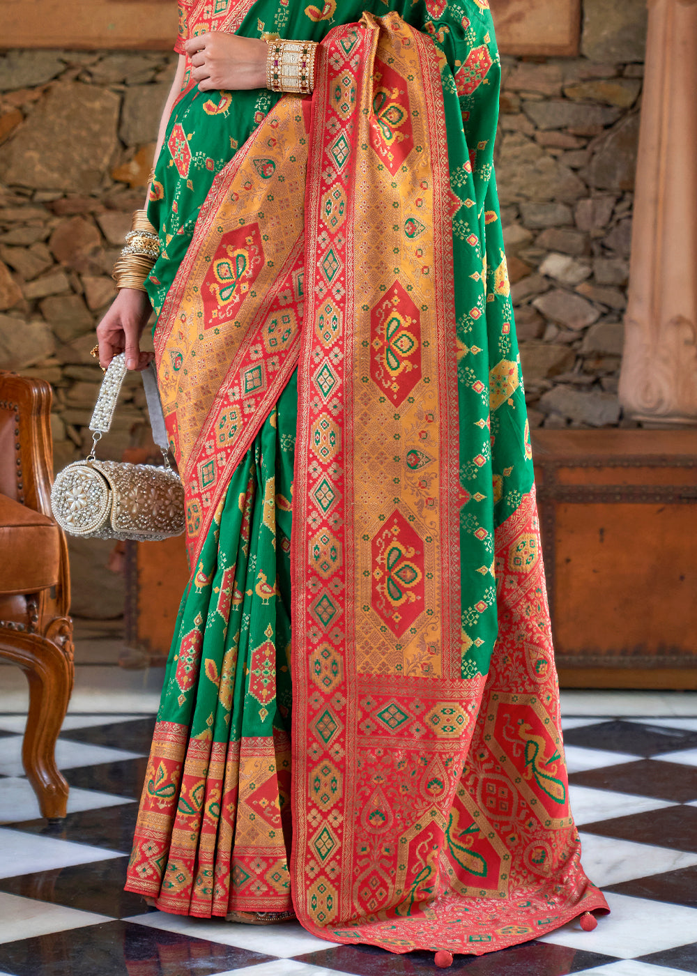 Buy MySilkLove Jewel Green and Red Woven Banarasi Saree Online