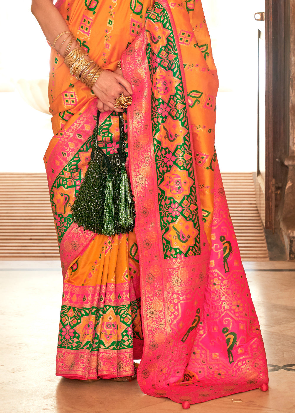 Buy MySilkLove Chardonnay Orange and Pink Woven Banarasi Saree Online