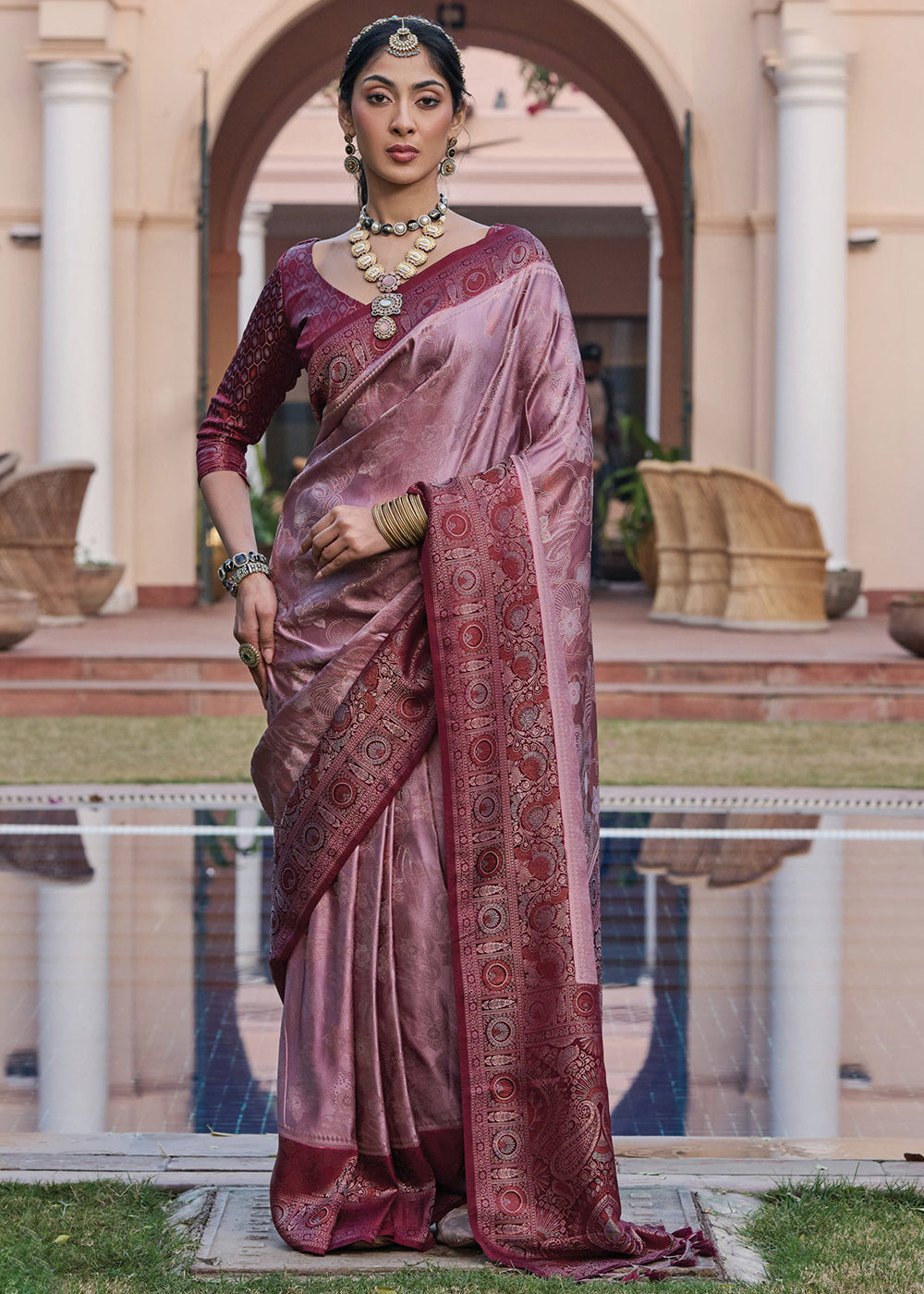 Buy MySilkLove Bouquet Purple Designer Satin Silk Saree Online