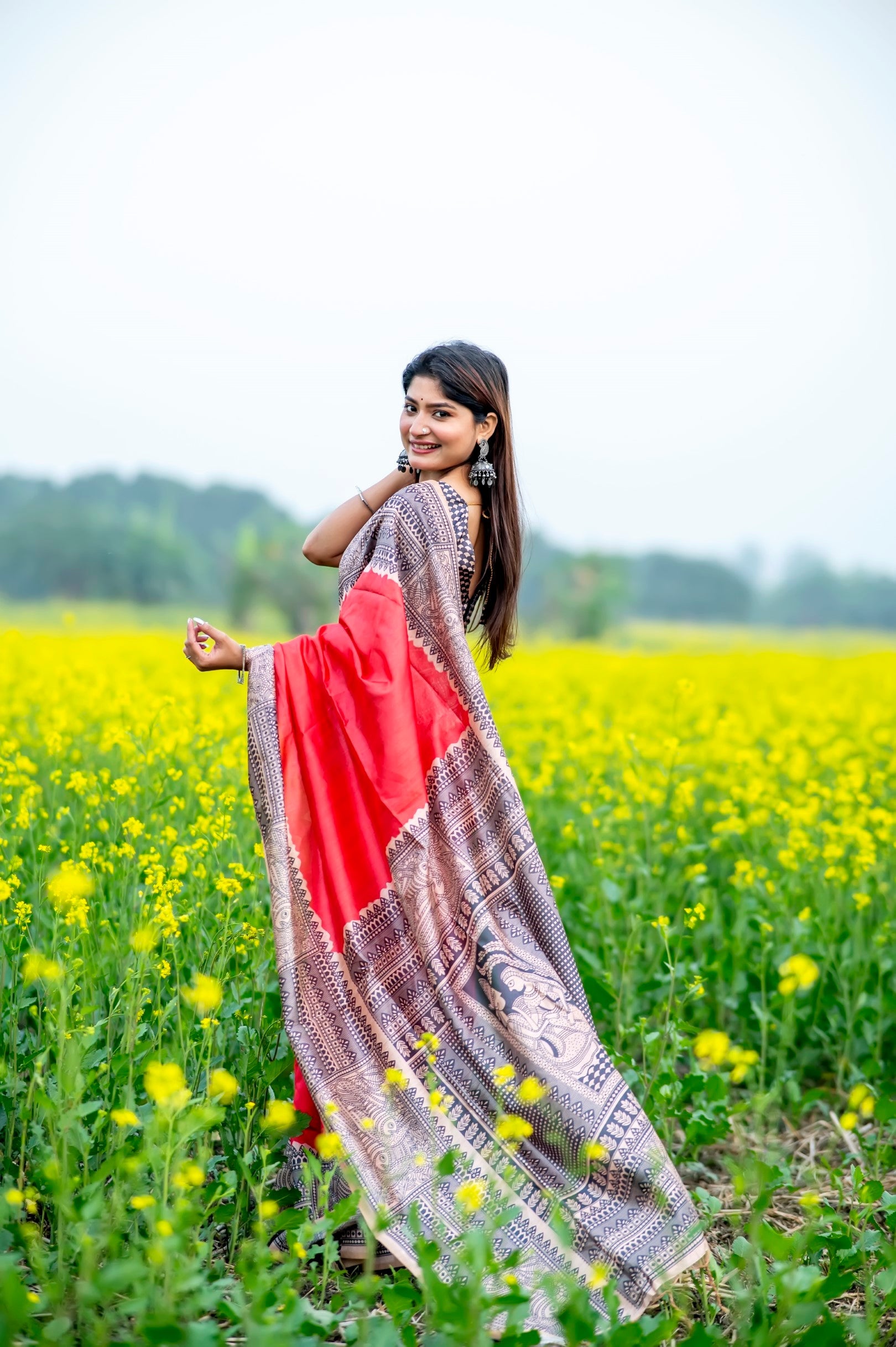 Buy MySilkLove Fiery Rose Pink Madhubani Printed Silk Saree Online