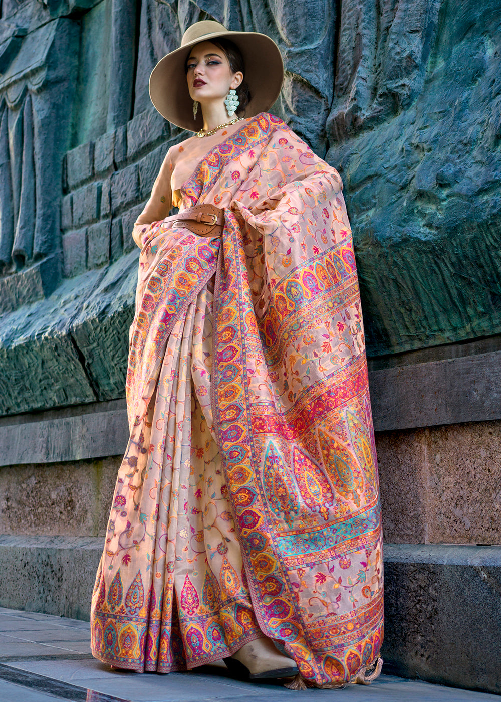 Buy MySilkLove Cosmos Pink Jamawar Woven Organza Silk Saree Online