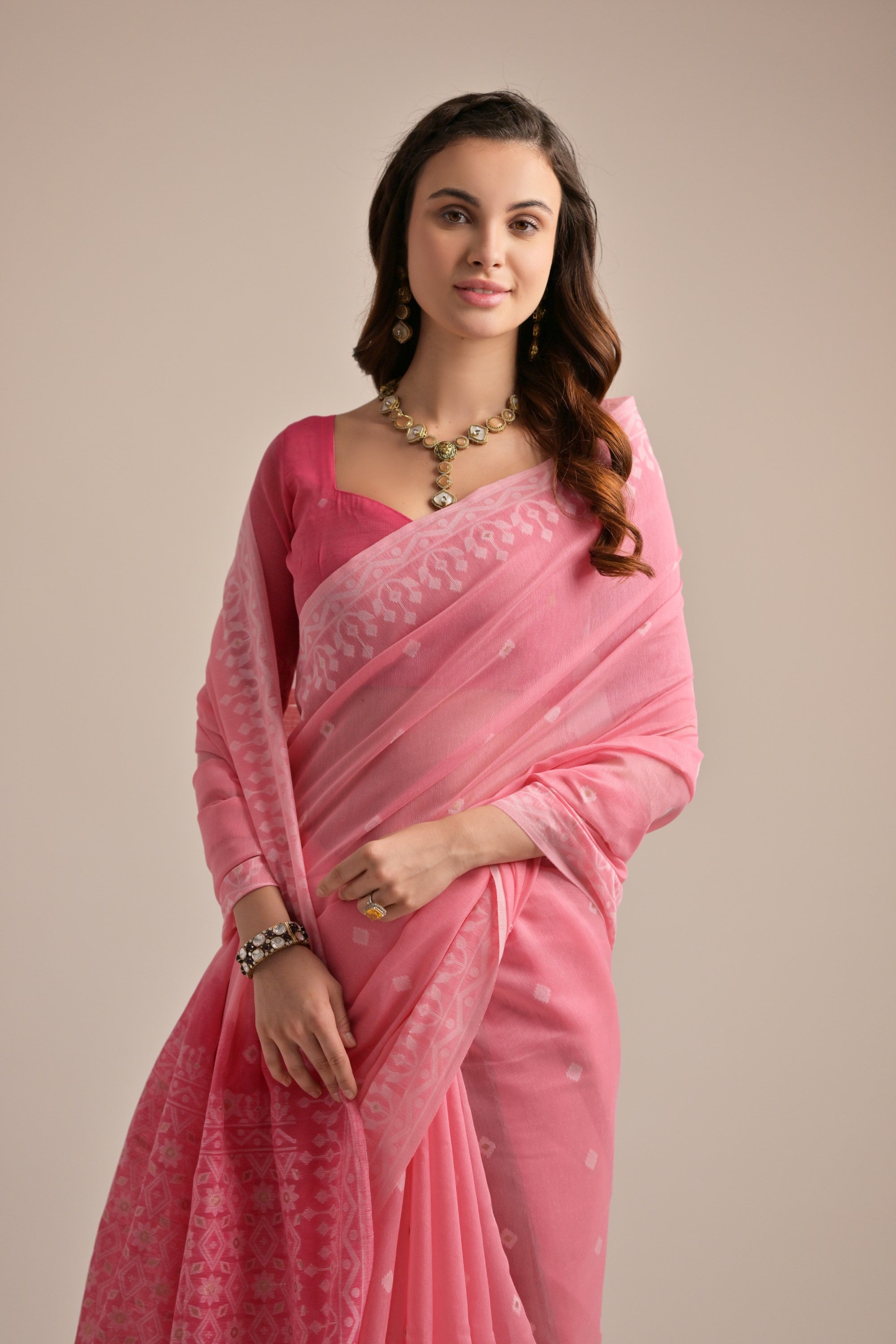 Buy MySilkLove Tonys Pink Lucknowi Woven Muga Cotton Saree Online