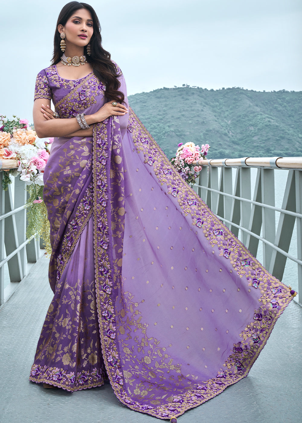 Buy MySilkLove Itten Purple Embroidered Designer Silk Saree Online