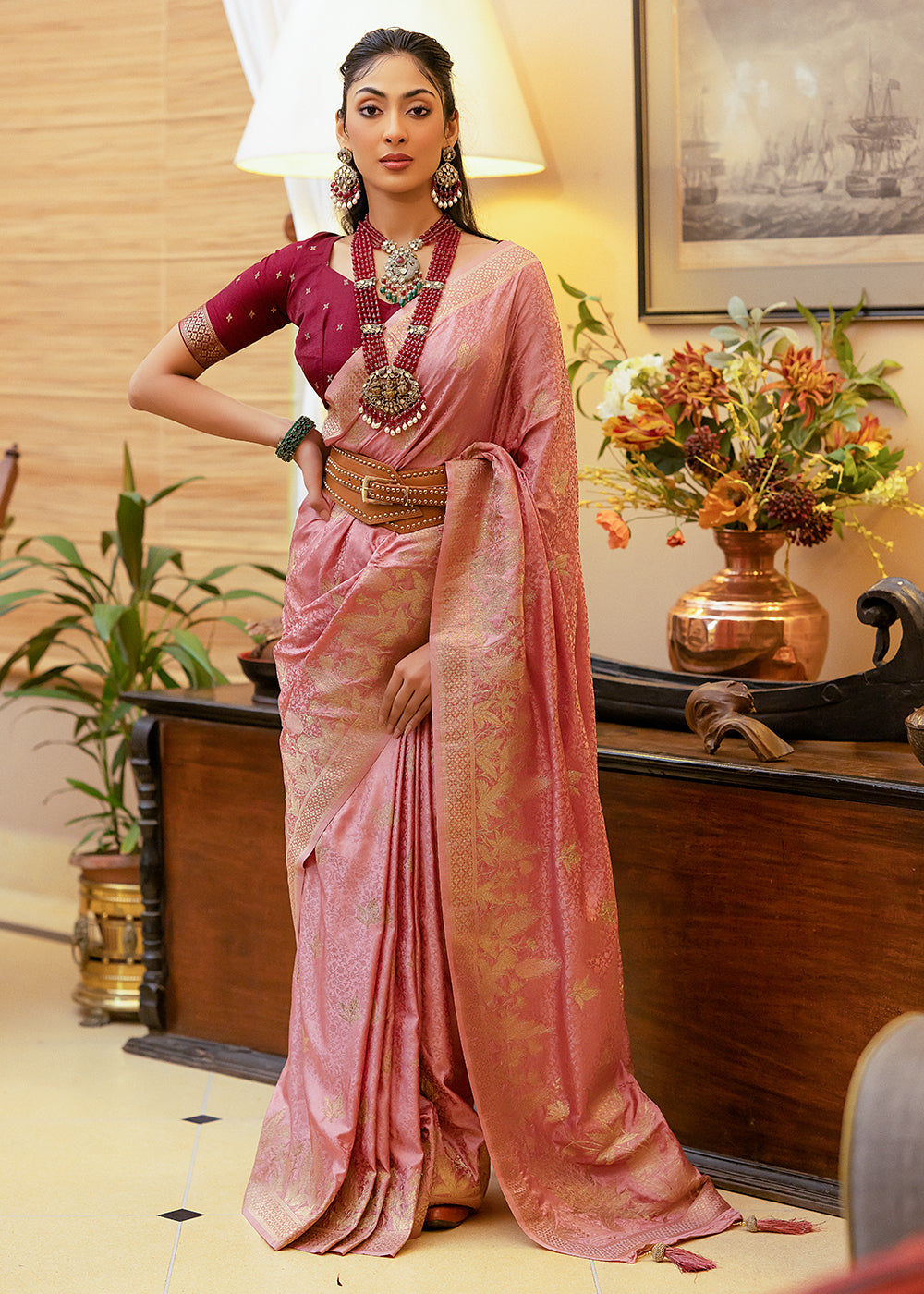 MySilkLove Sea Pink Woven Satin Silk Saree