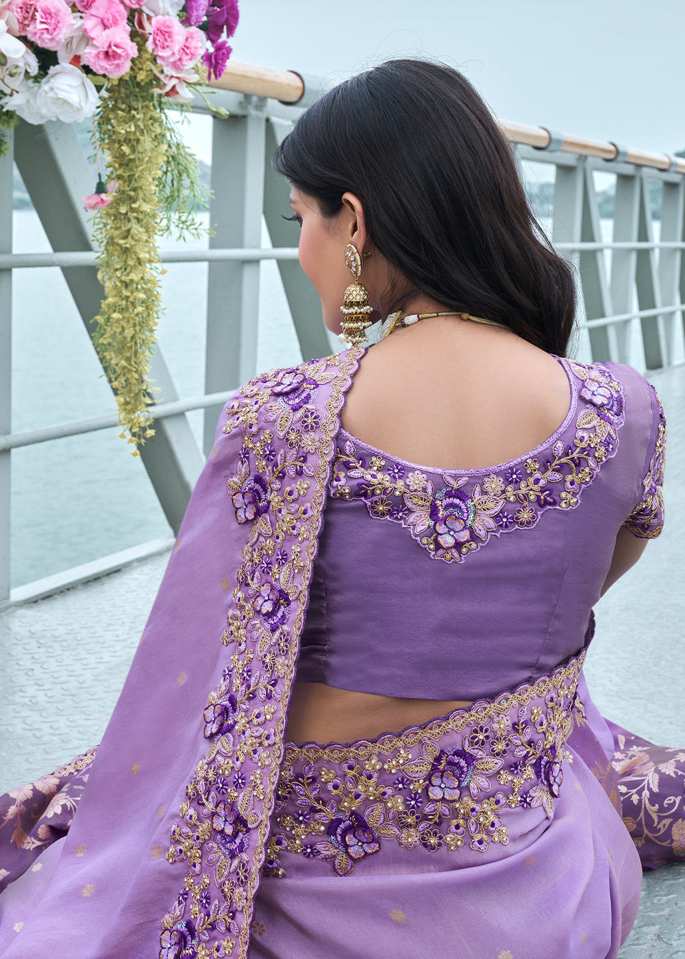 Buy MySilkLove Itten Purple Embroidered Designer Silk Saree Online