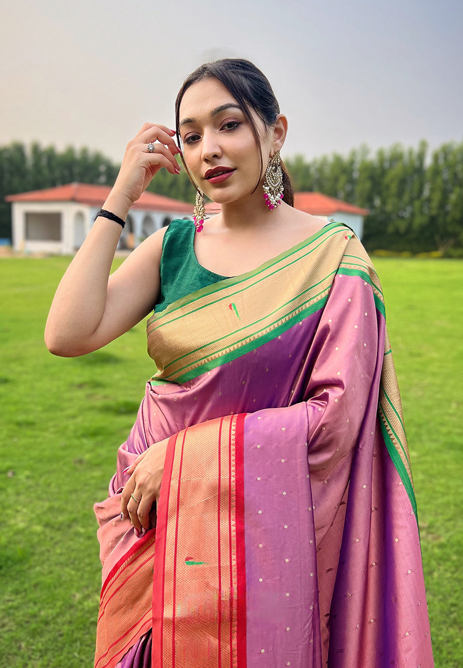 Buy MySilkLove Tulip Pink Woven Paithani Saree Online