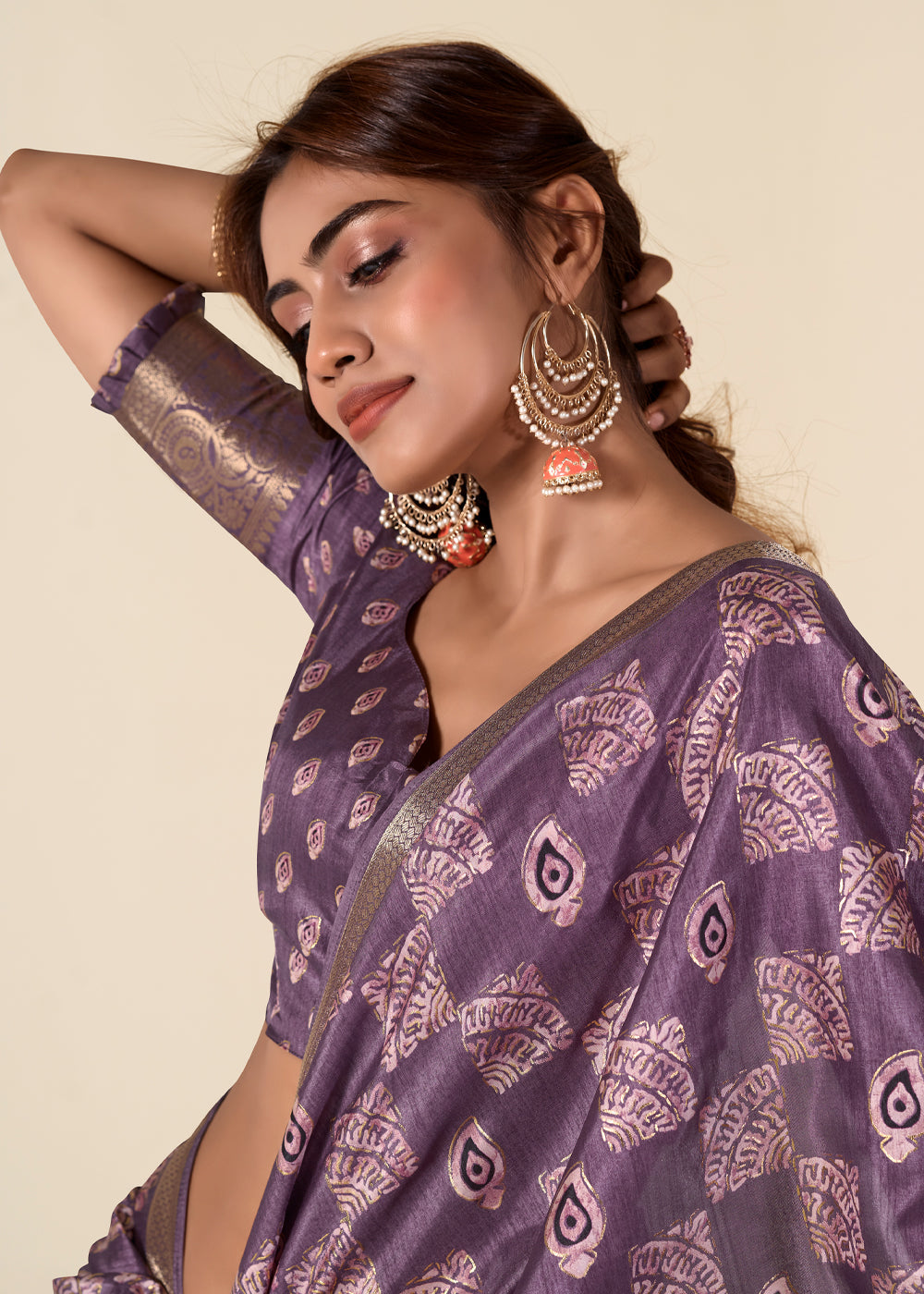 Buy MySilkLove Eggplant Purple Banarasi Printed Soft Silk Saree Online