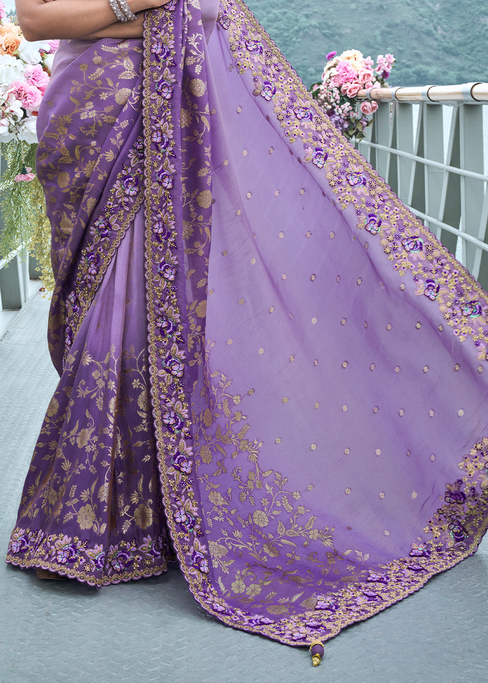 Buy MySilkLove Itten Purple Embroidered Designer Silk Saree Online