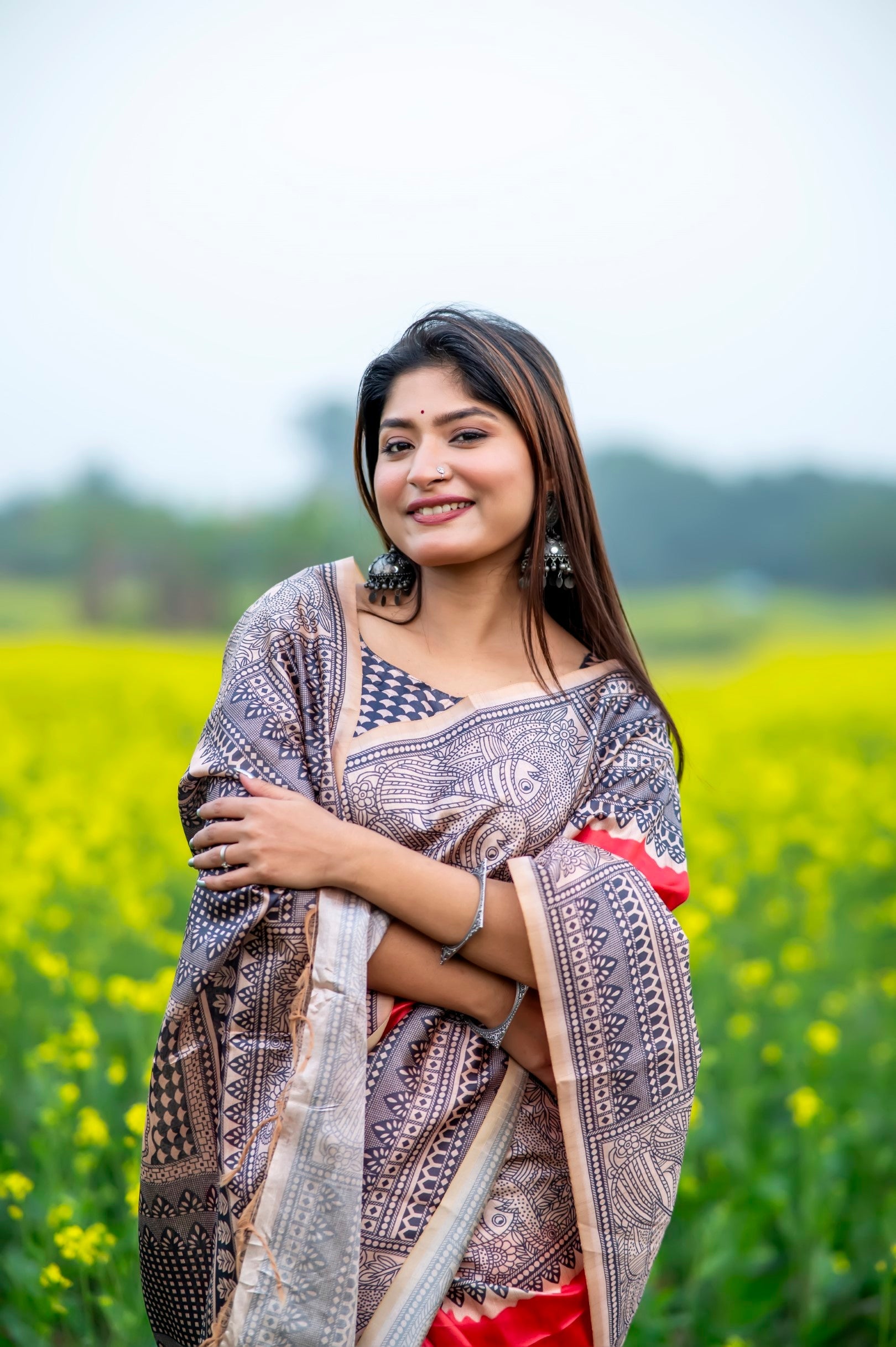 MySilkLove Fiery Rose Pink Madhubani Printed Silk Saree