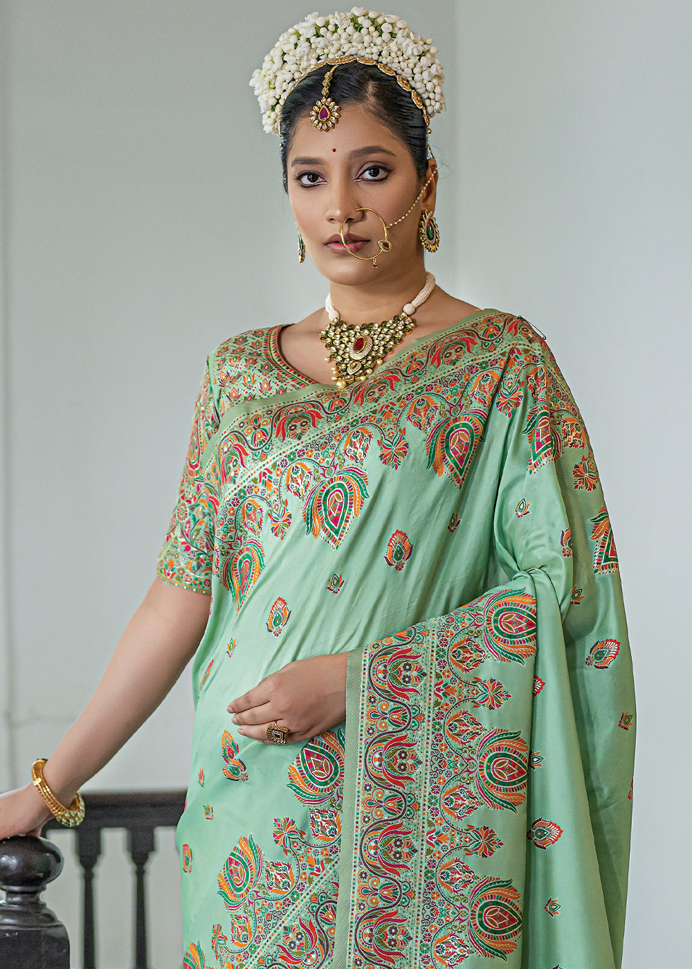 Buy MySilkLove Summer Green Kashmiri Handloom Woven Silk Saree Online