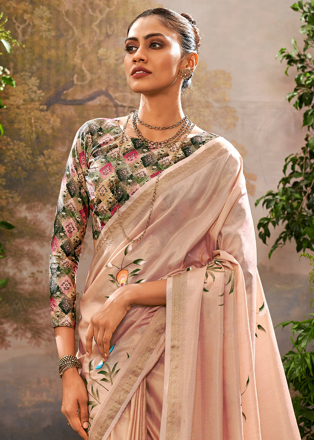 Buy MySilkLove Carnival Pink Hand Painted Linen Silk Saree Online