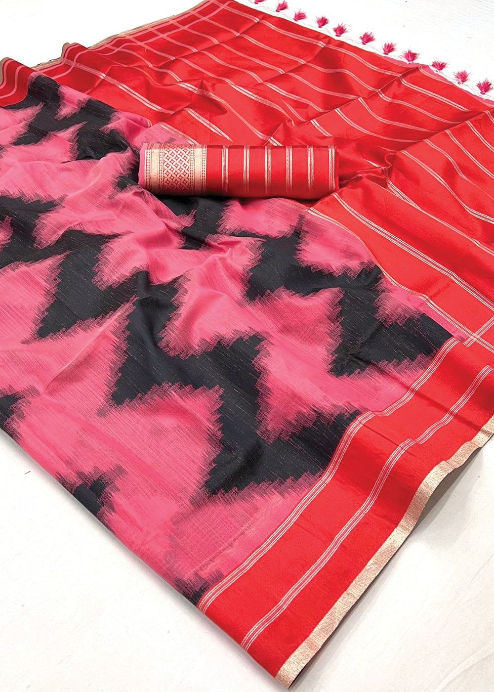 Buy MySilkLove Flamingo Pink Woven Banarasi Soft Silk Saree Online