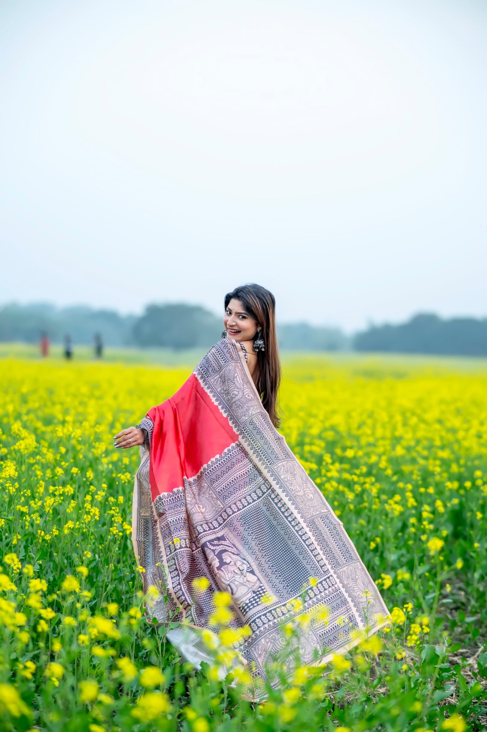 Buy MySilkLove Fiery Rose Pink Madhubani Printed Silk Saree Online