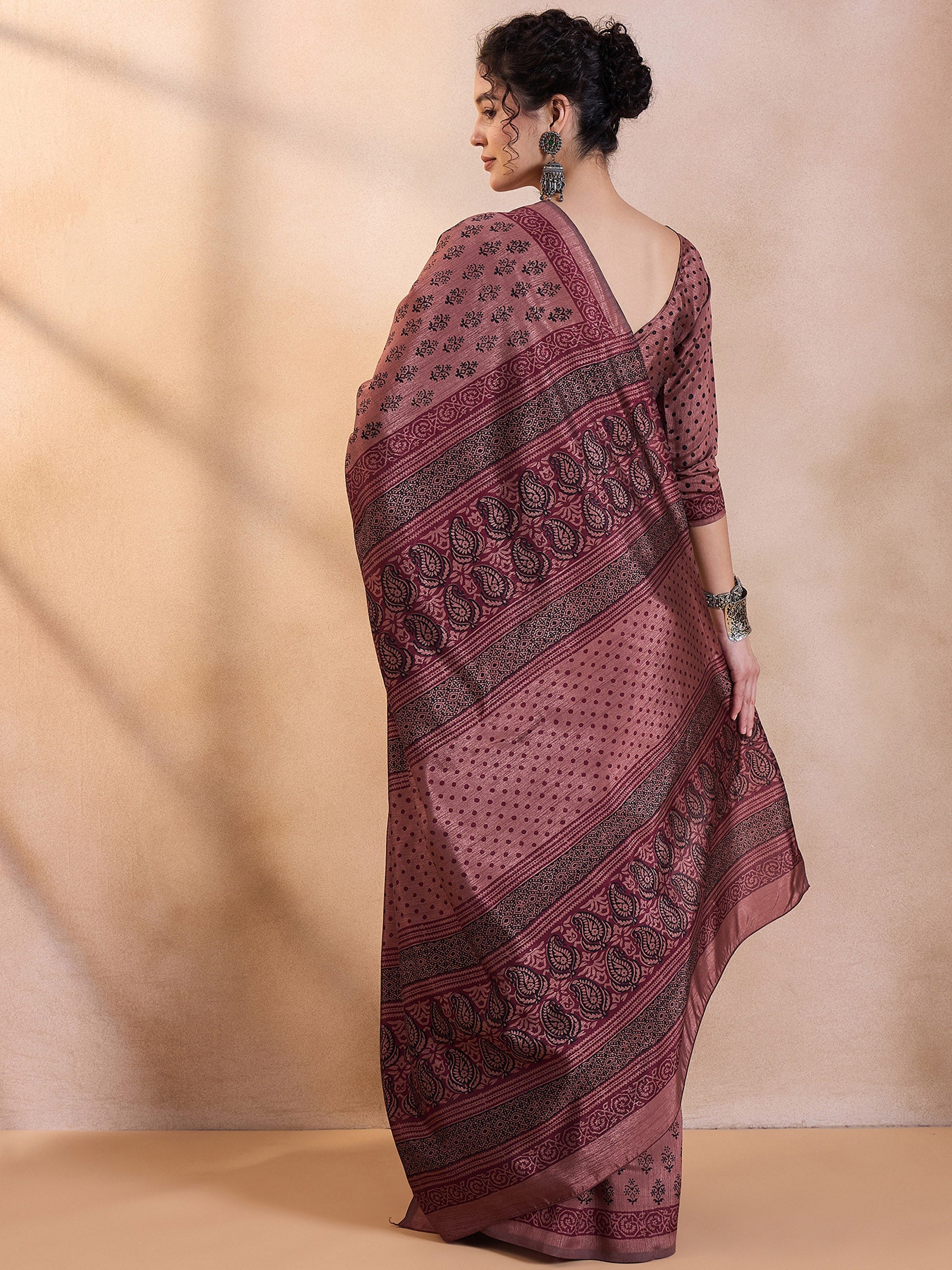 Buy MySilkLove Coffee Brown Printed Dola Silk Saree Online