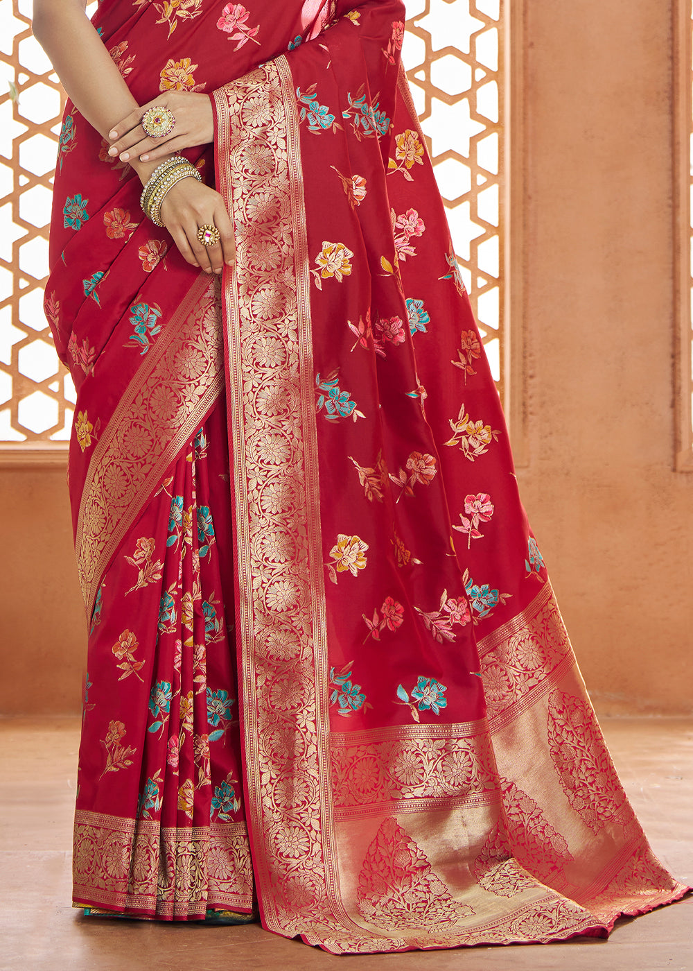 Buy MySilkLove Dark FIire Red Woven Banarasi Saree Online