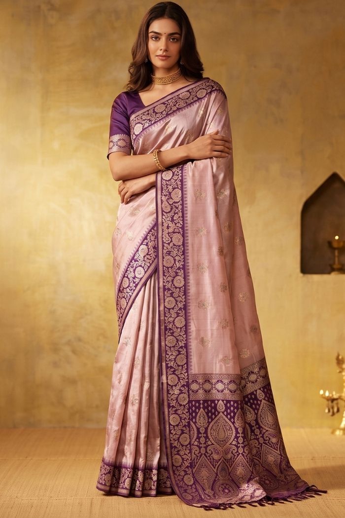 Buy MySilkLove Dusty Pink Woven Banarasi Saree Online