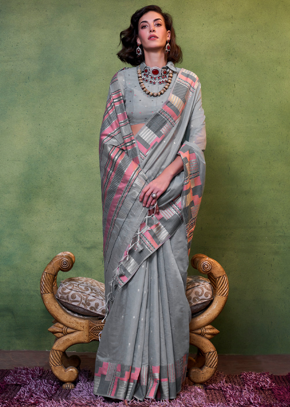 Buy MySilkLove Nevada Grey Handloom Cotton Silk Saree Online