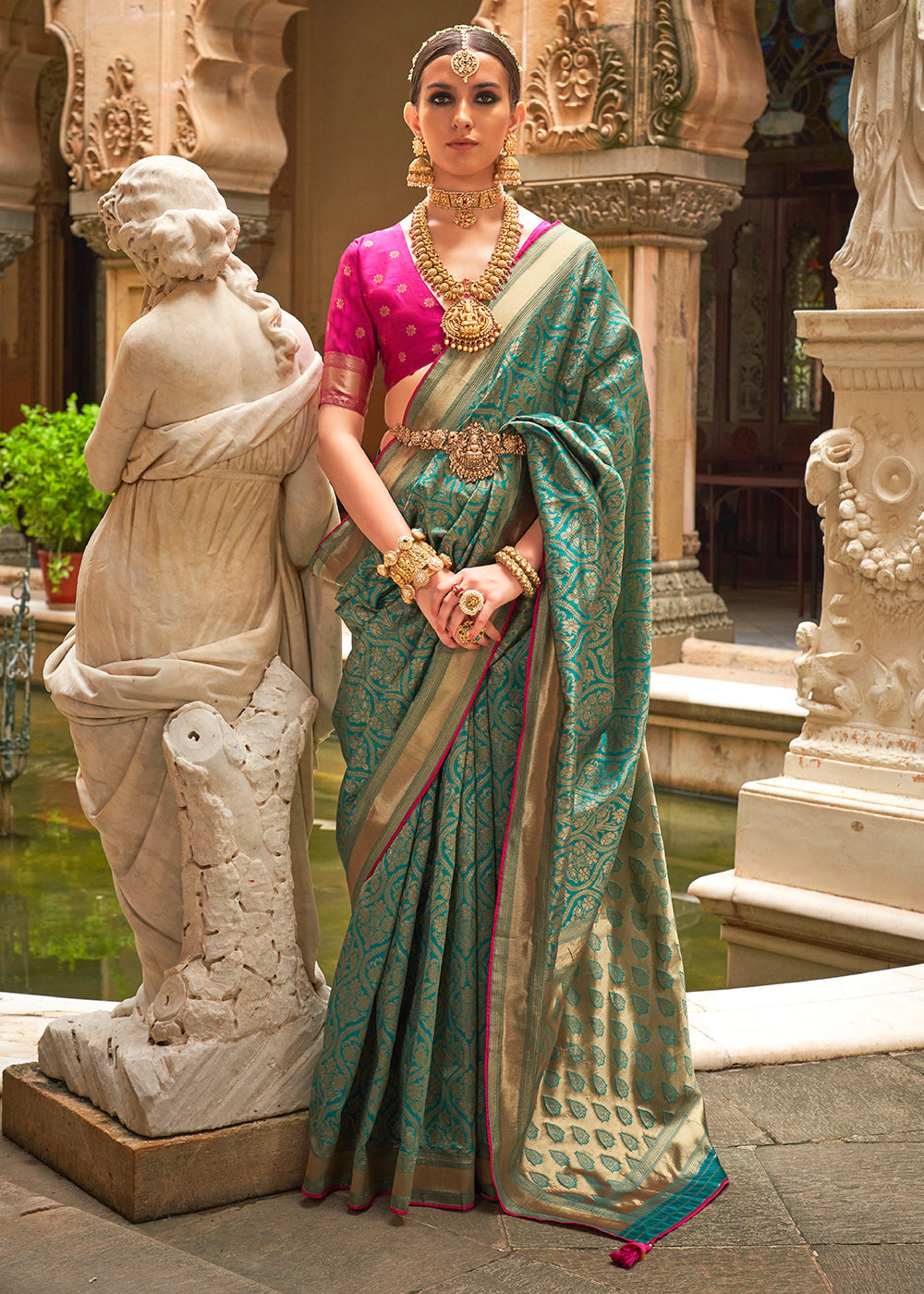 Buy MySilkLove Asparagus Green Zari Woven Banarasi Saree Online