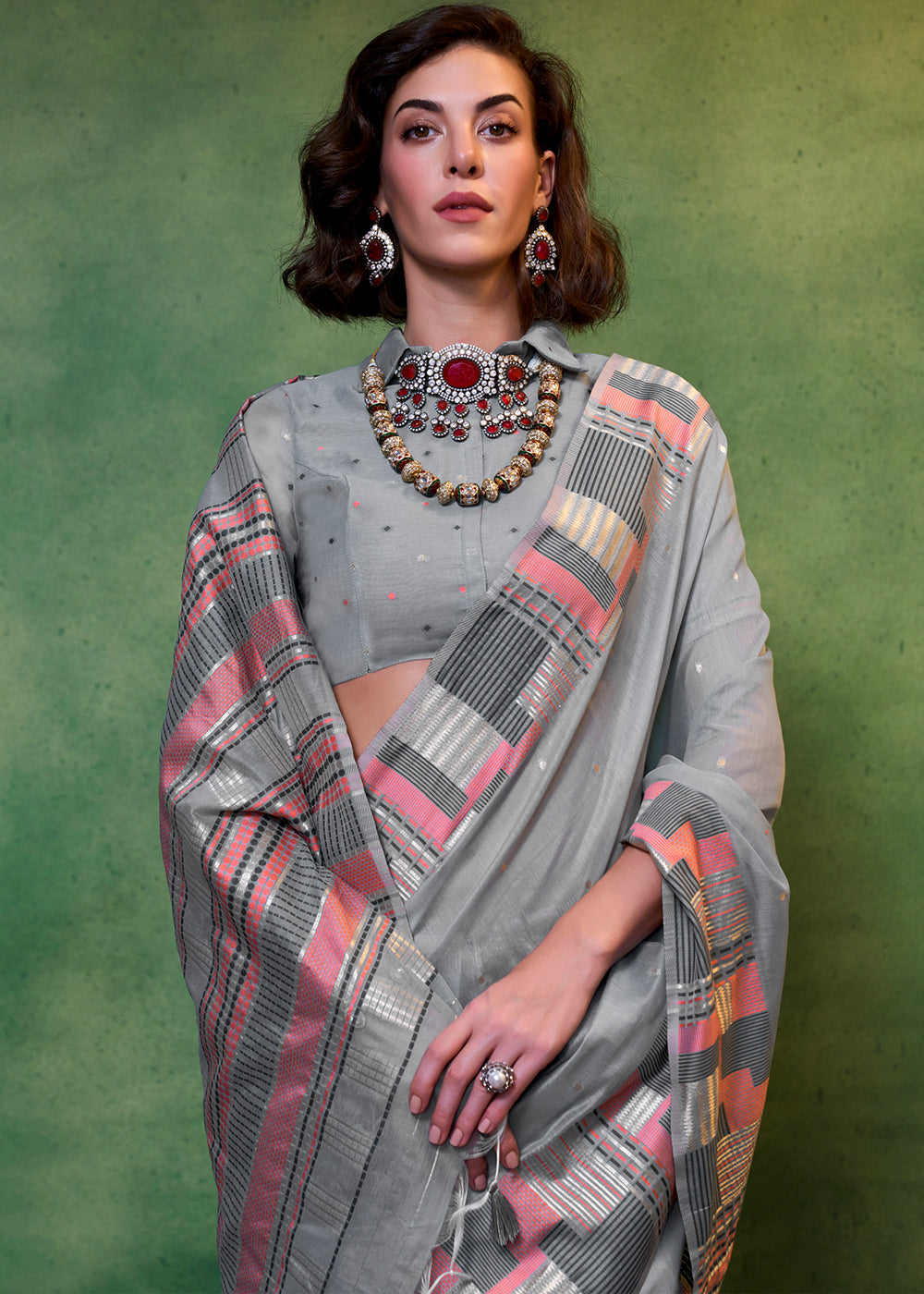 Buy MySilkLove Nevada Grey Handloom Cotton Silk Saree Online