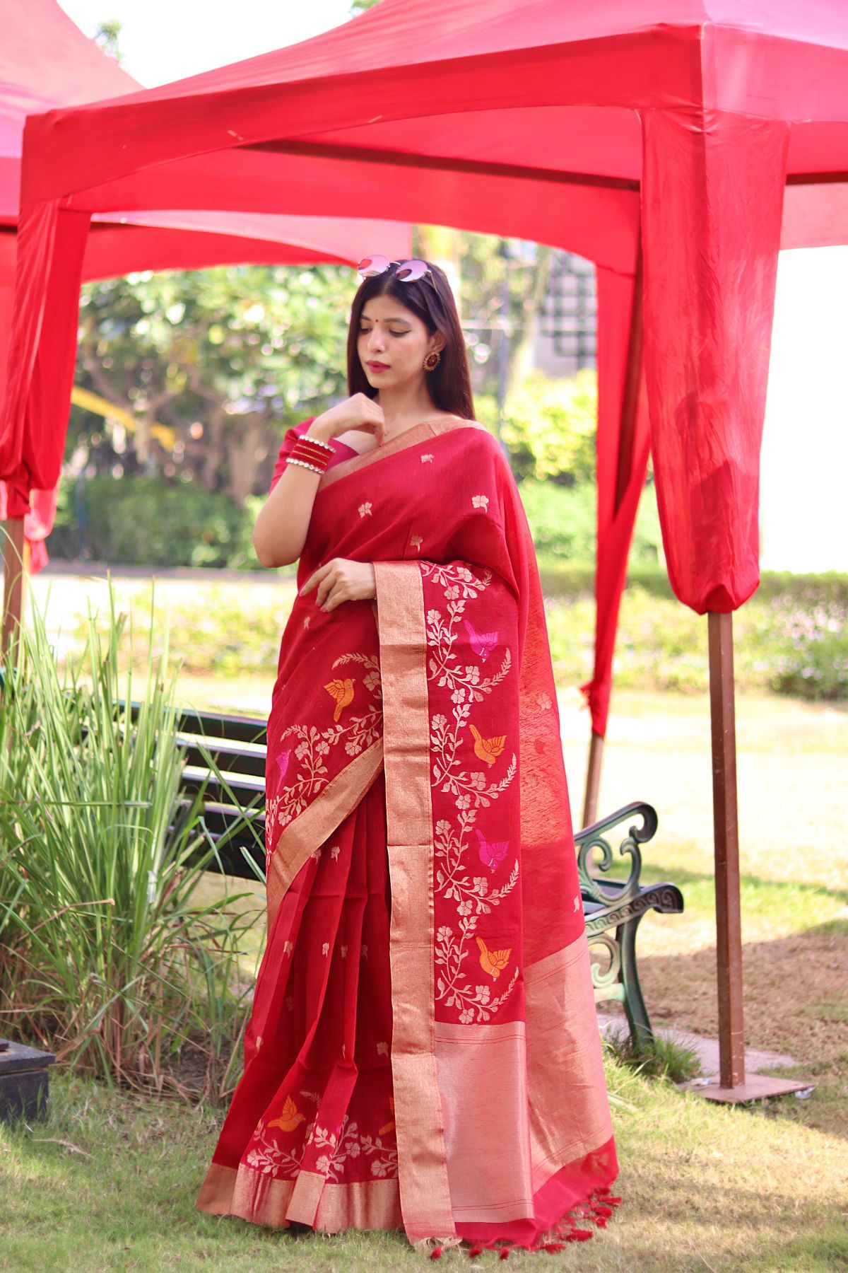 Buy MySilkLove Candy Red Apple Cotton Silk Saree Online