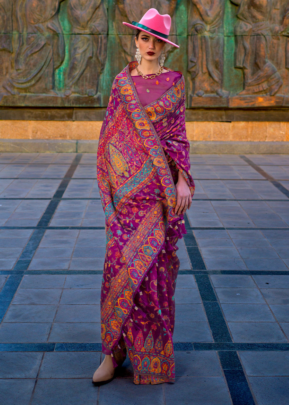 Buy MySilkLove Midnight Pearl Purple Jamawar Woven Organza Silk Saree Online