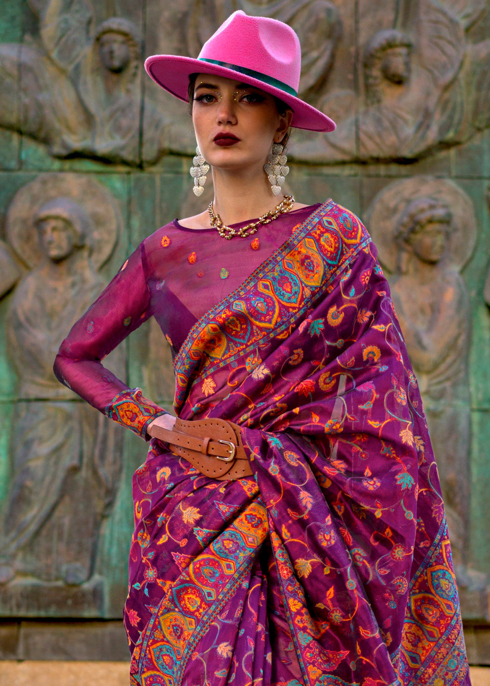 Buy MySilkLove Midnight Pearl Purple Jamawar Woven Organza Silk Saree Online