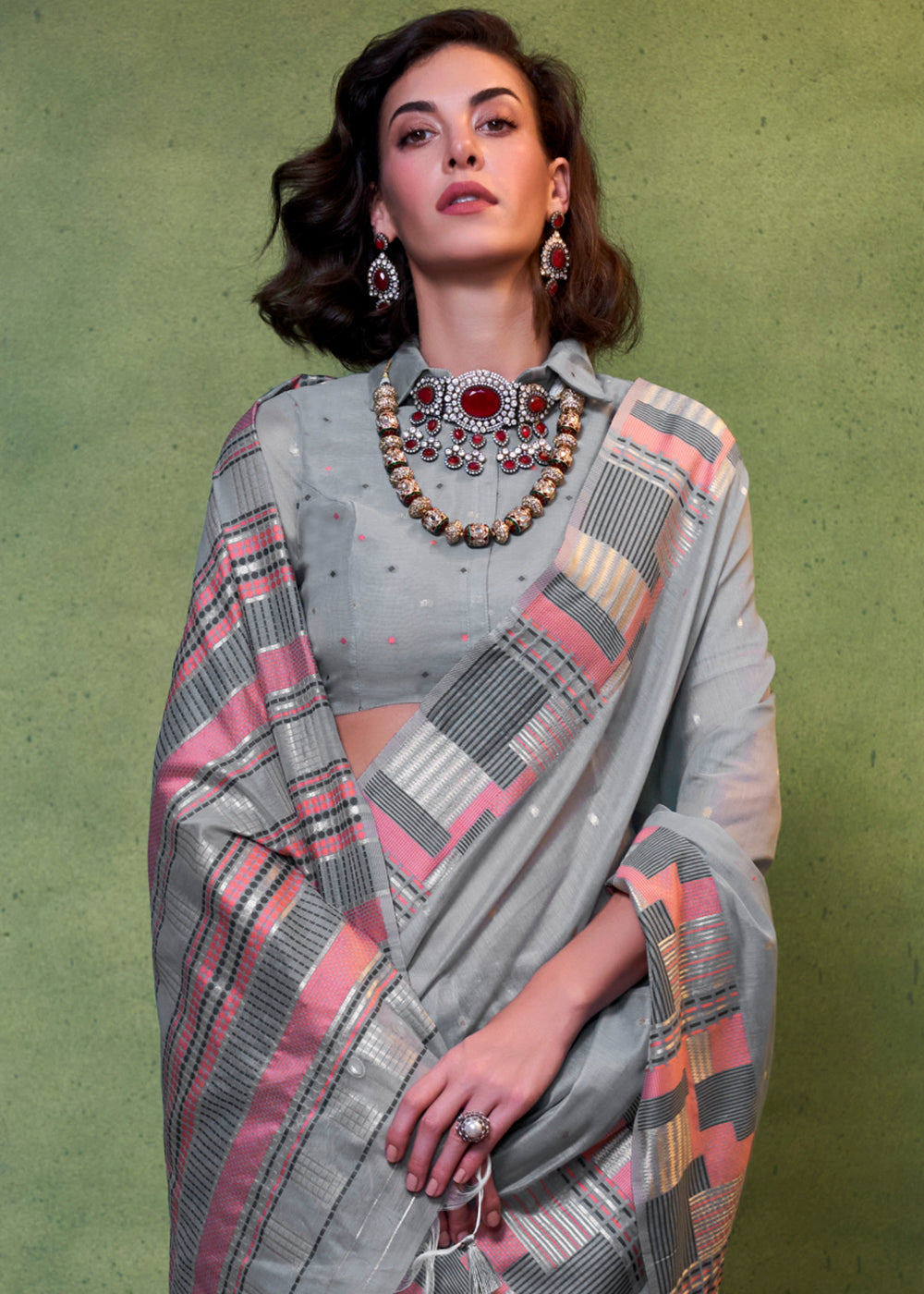 Buy MySilkLove Nevada Grey Handloom Cotton Silk Saree Online