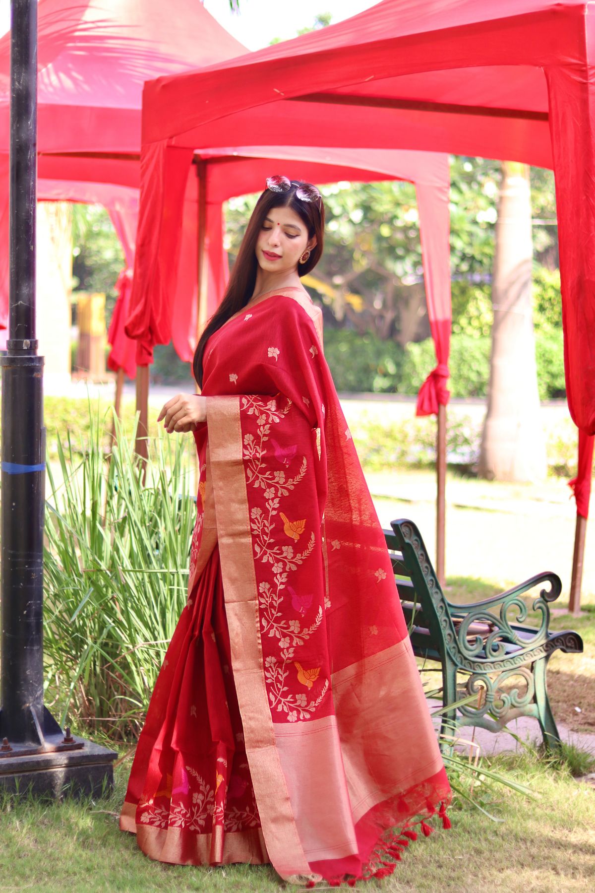 Buy MySilkLove Candy Red Apple Cotton Silk Saree Online