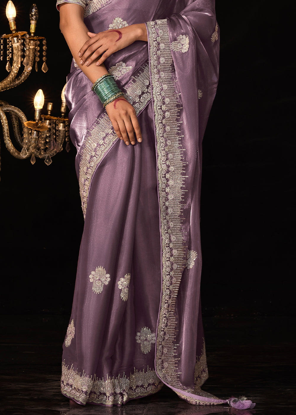 Buy MySilkLove Bouquet Purple Embroidered Designer Satin Silk Saree Online