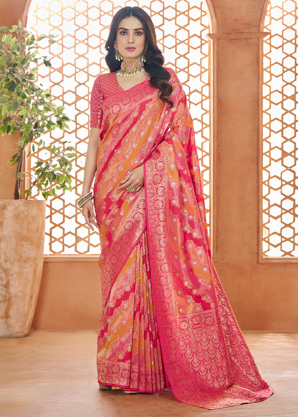 Buy MySilkLove Rosewood Pink Woven Banarasi Saree Online