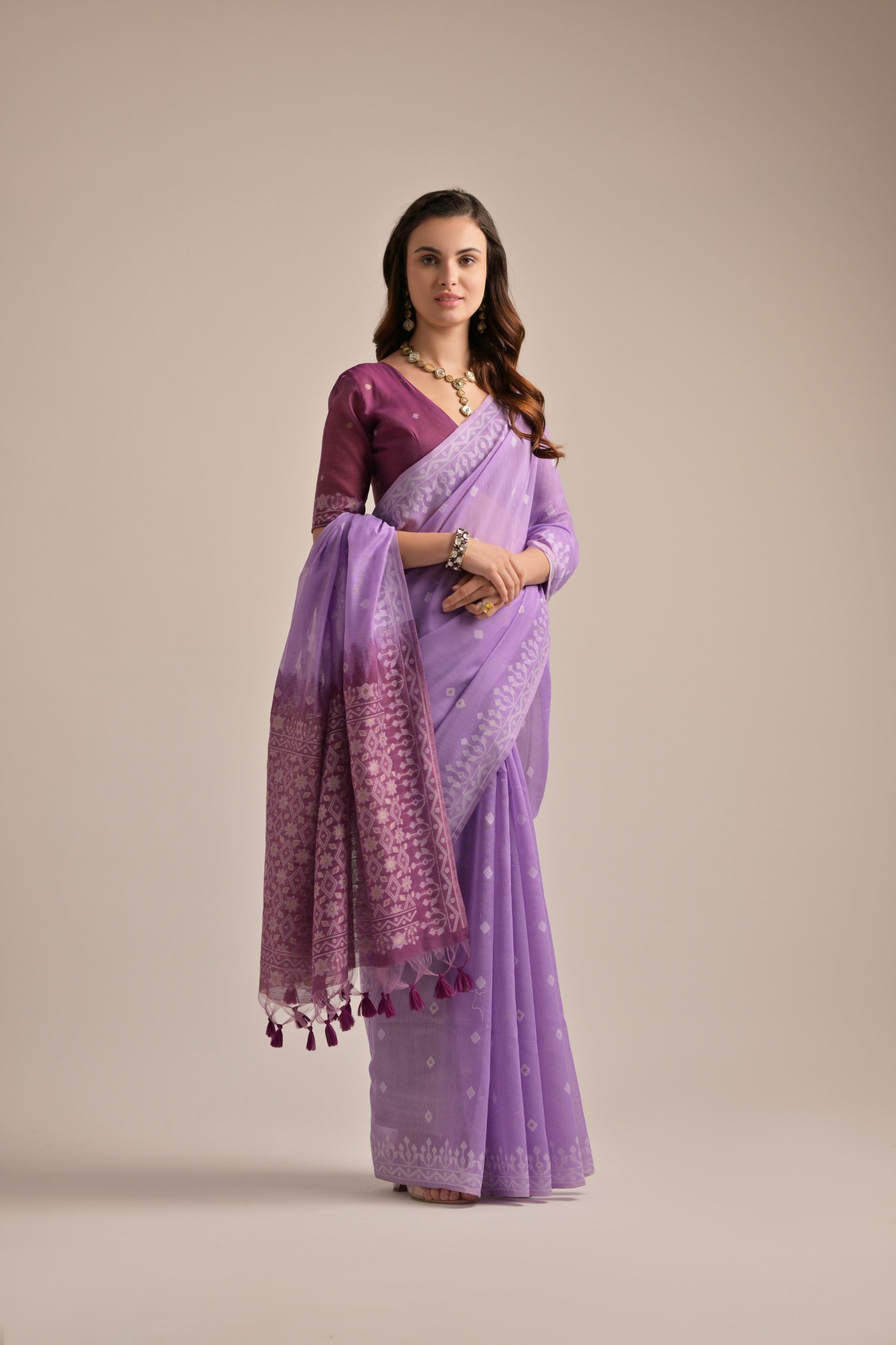 Buy MySilkLove Trendy Purple Lucknowi Woven Muga Cotton Saree Online