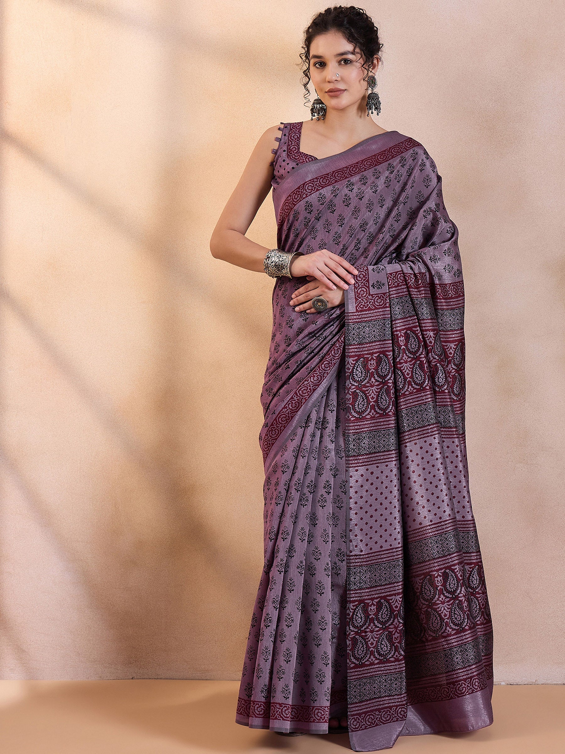 Buy MySilkLove Eggplant Purple Printed Dola Silk Saree Online