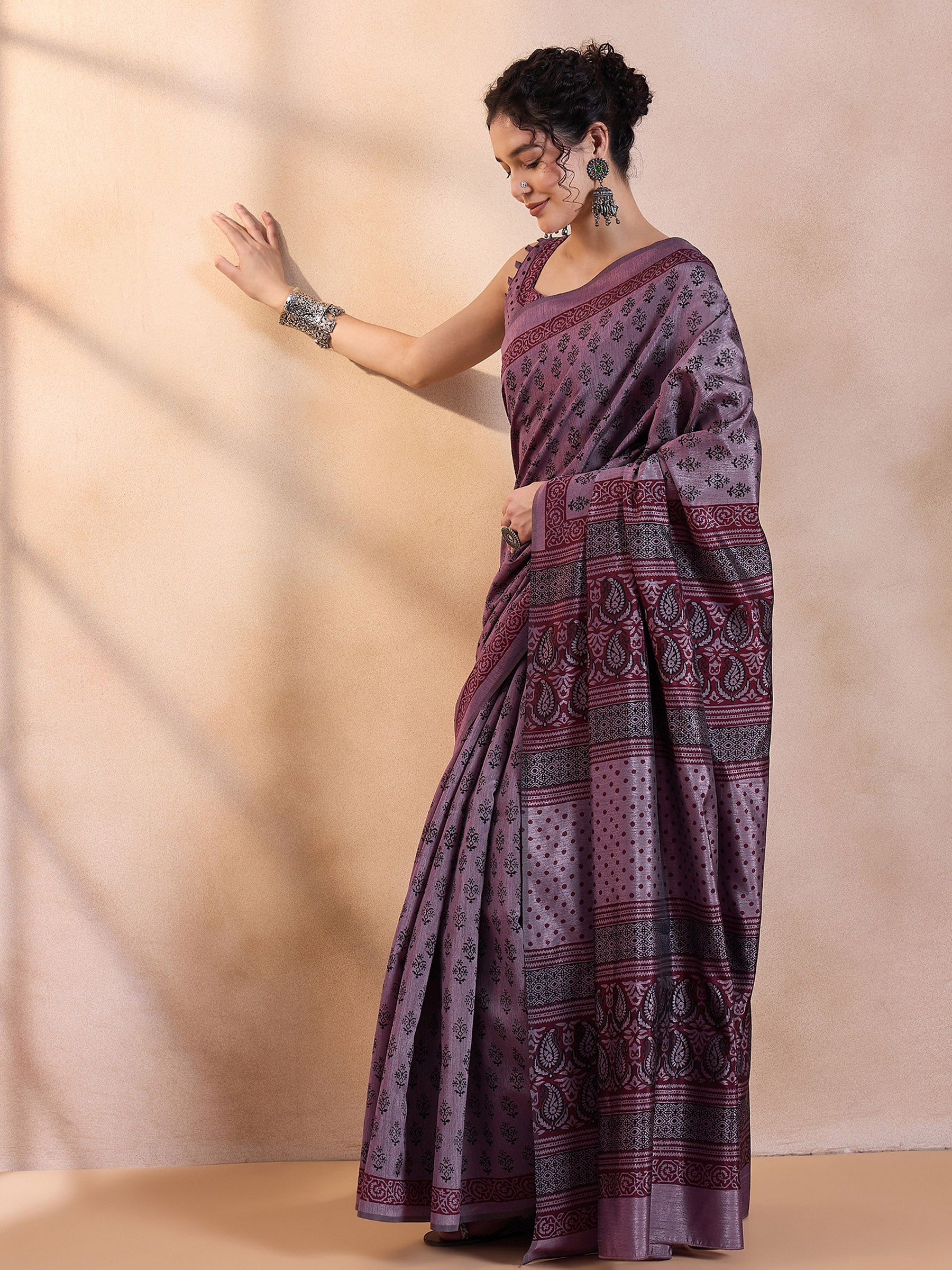 MySilkLove Eggplant Purple Printed Dola Silk Saree