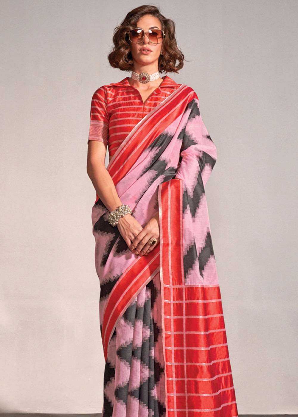 Buy MySilkLove Cupid Pink Woven Banarasi Soft Silk Saree Online