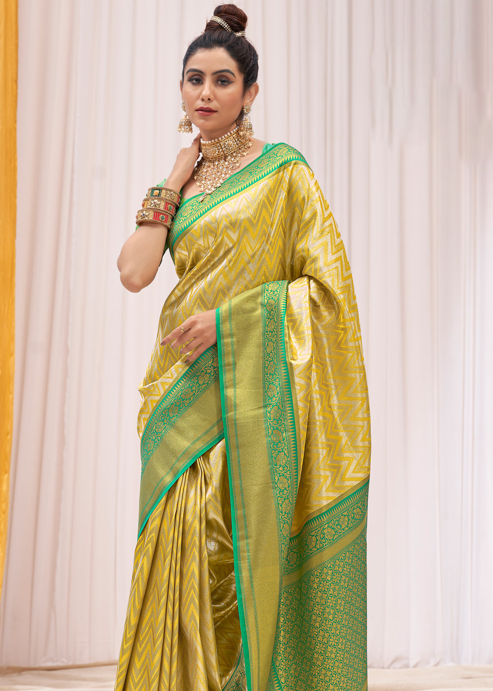 MySilkLove Equator Yellow Woven Kanjivaram Saree