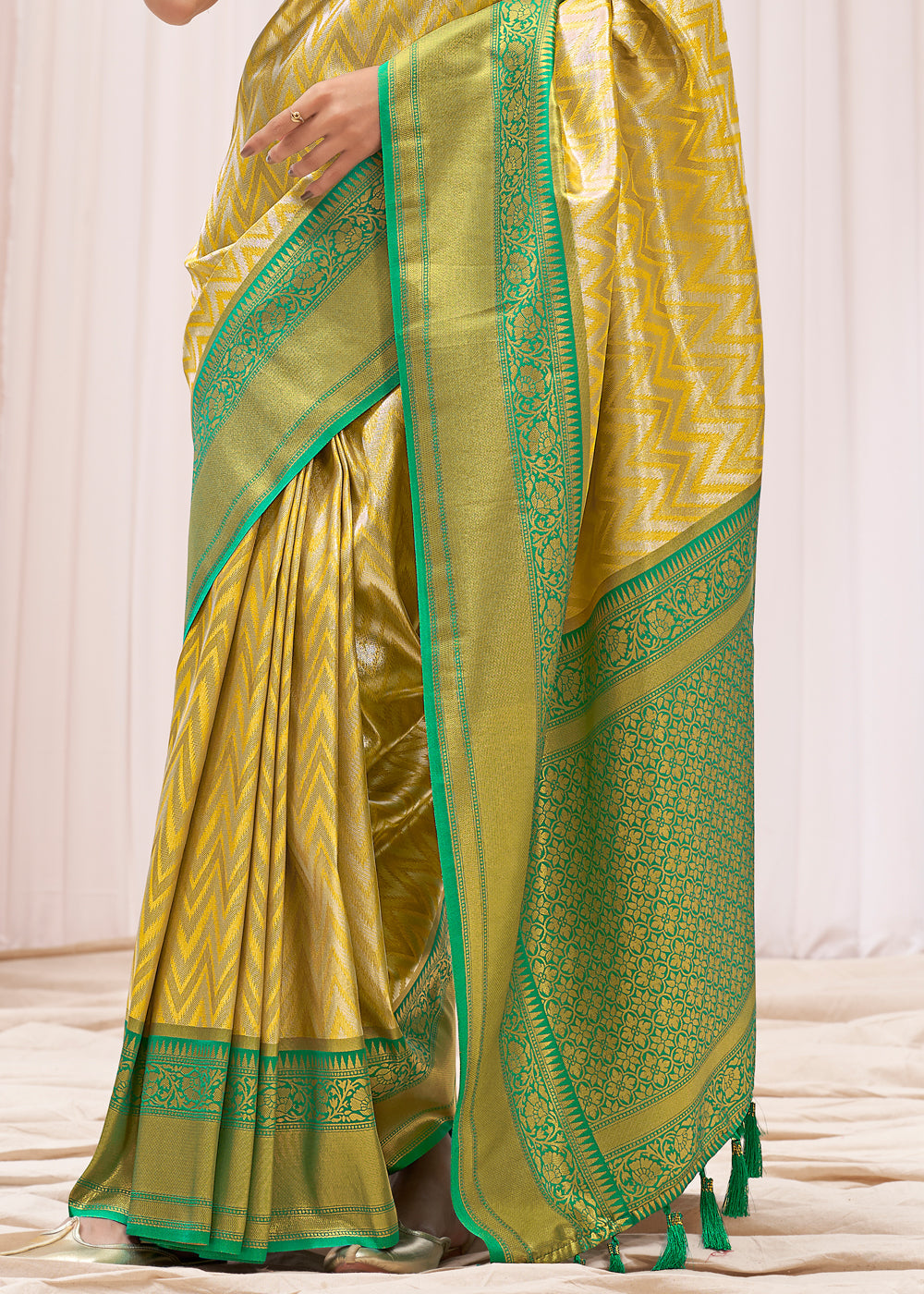 Buy MySilkLove Equator Yellow Woven Kanjivaram Saree Online