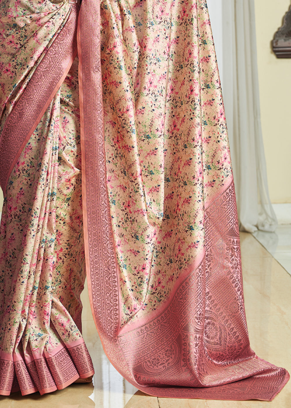 Buy MySilkLove Tonys Pink Woven Banarasi Satin Silk Saree Online