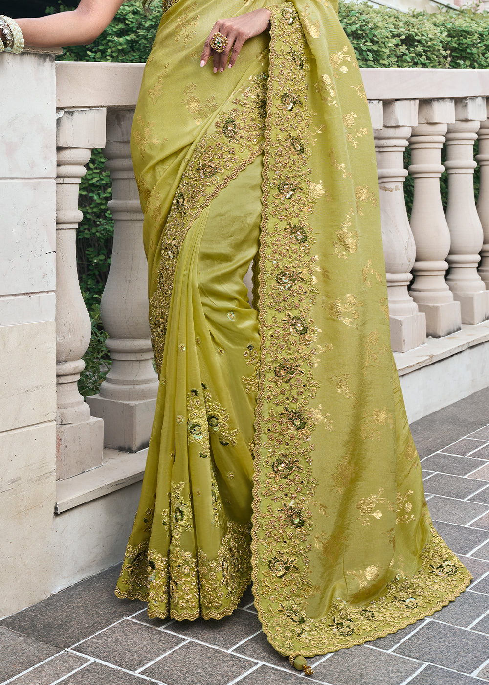 Buy MySilkLove Pistacho Green Embroidered Designer Silk Saree Online