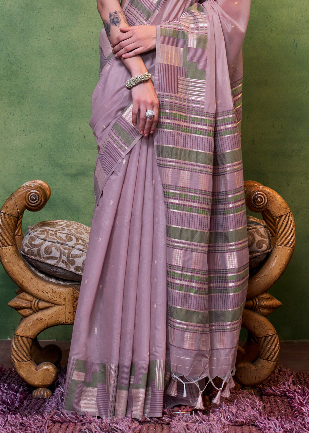 Buy MySilkLove Bouquet Purple Handloom Cotton Silk Saree Online