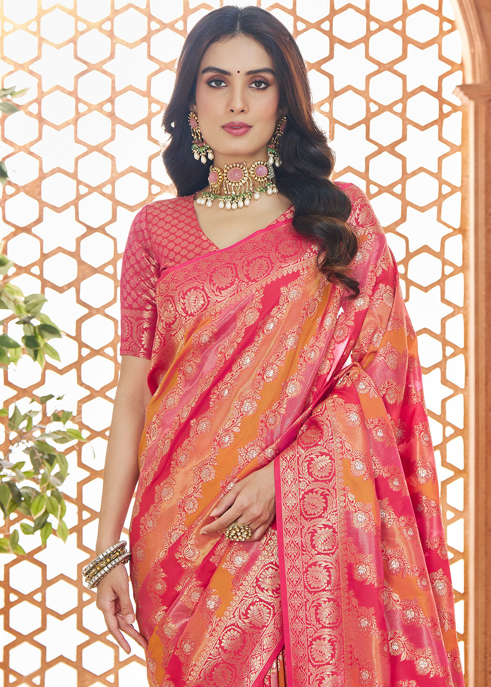 Buy MySilkLove Rosewood Pink Woven Banarasi Saree Online