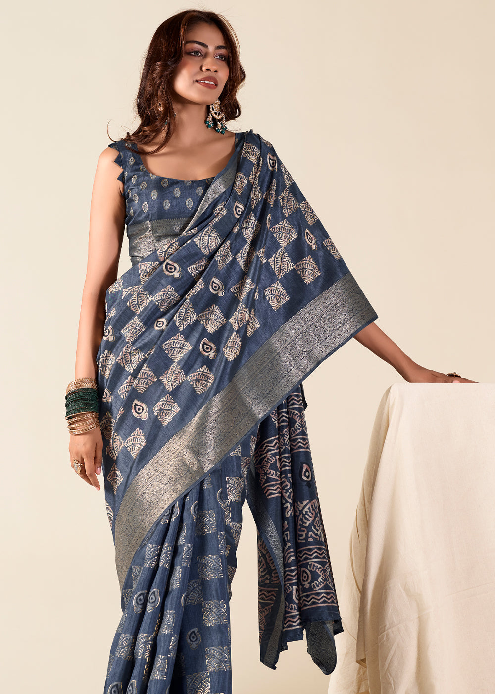 Buy MySilkLove River Bed Blue Banarasi Printed Soft Silk Saree Online