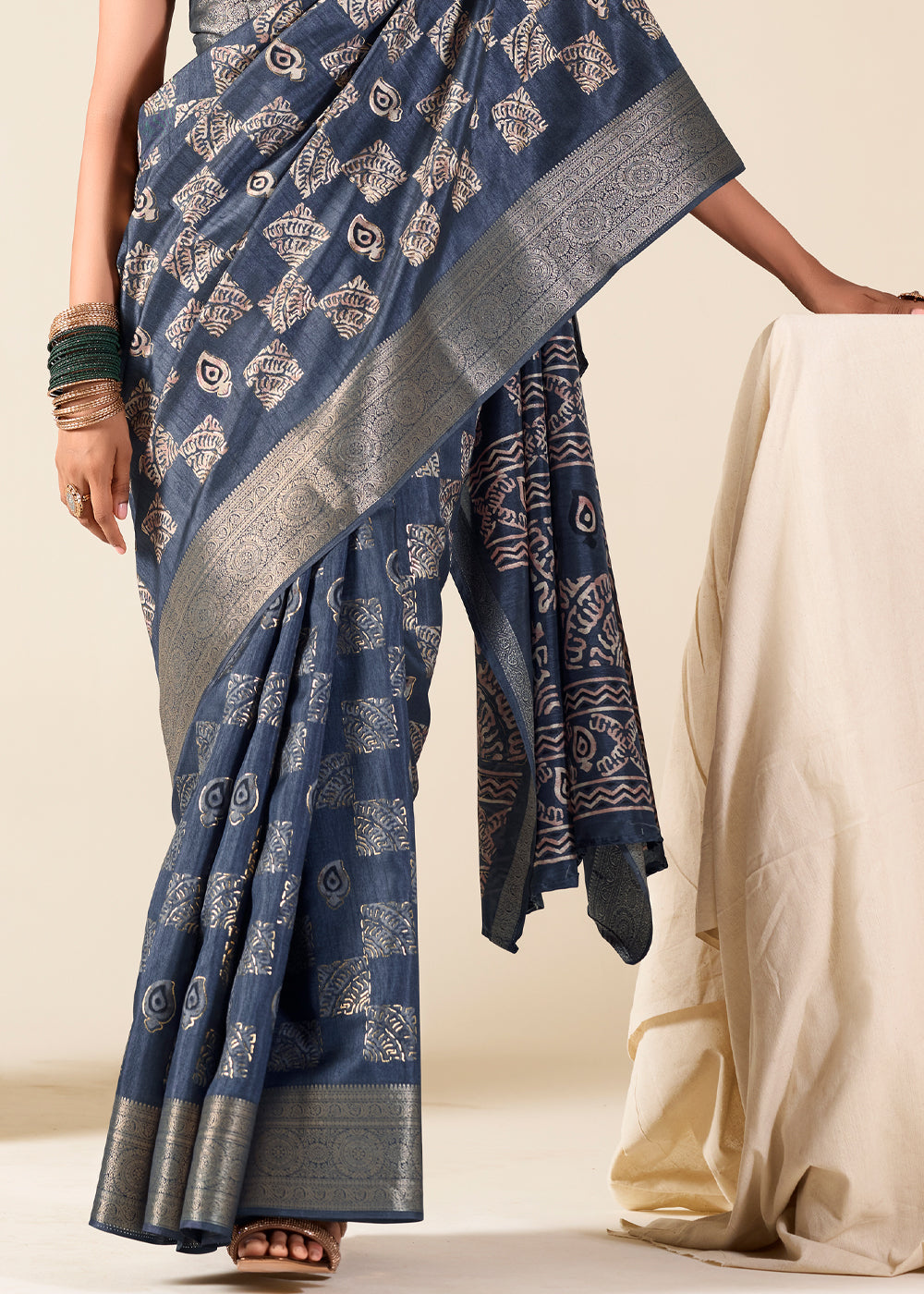 Buy MySilkLove River Bed Blue Banarasi Printed Soft Silk Saree Online