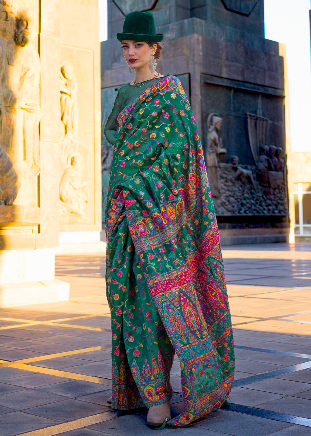 Buy MySilkLove Oracle Green Jamawar Woven Organza Silk Saree Online