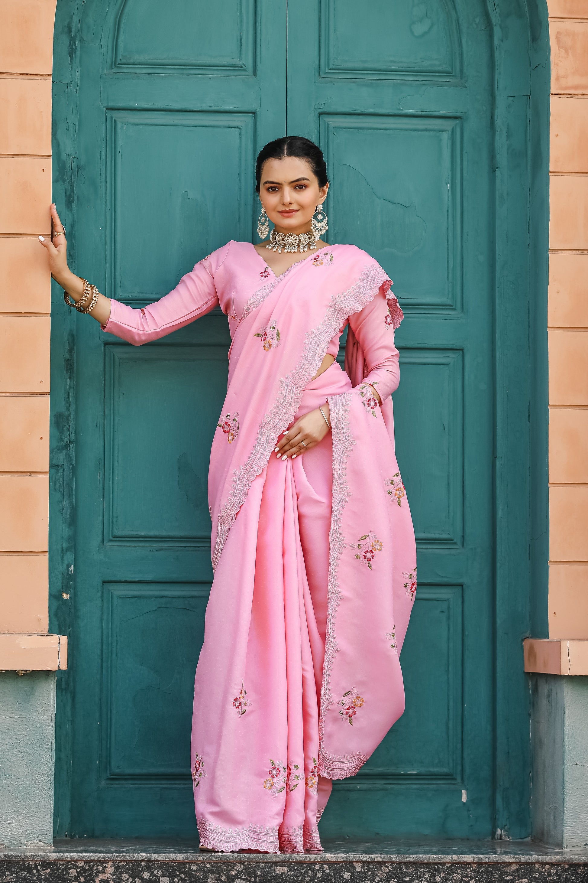 Buy MySilkLove Lotus Pink Embroidery Tussar Cotton Saree Online