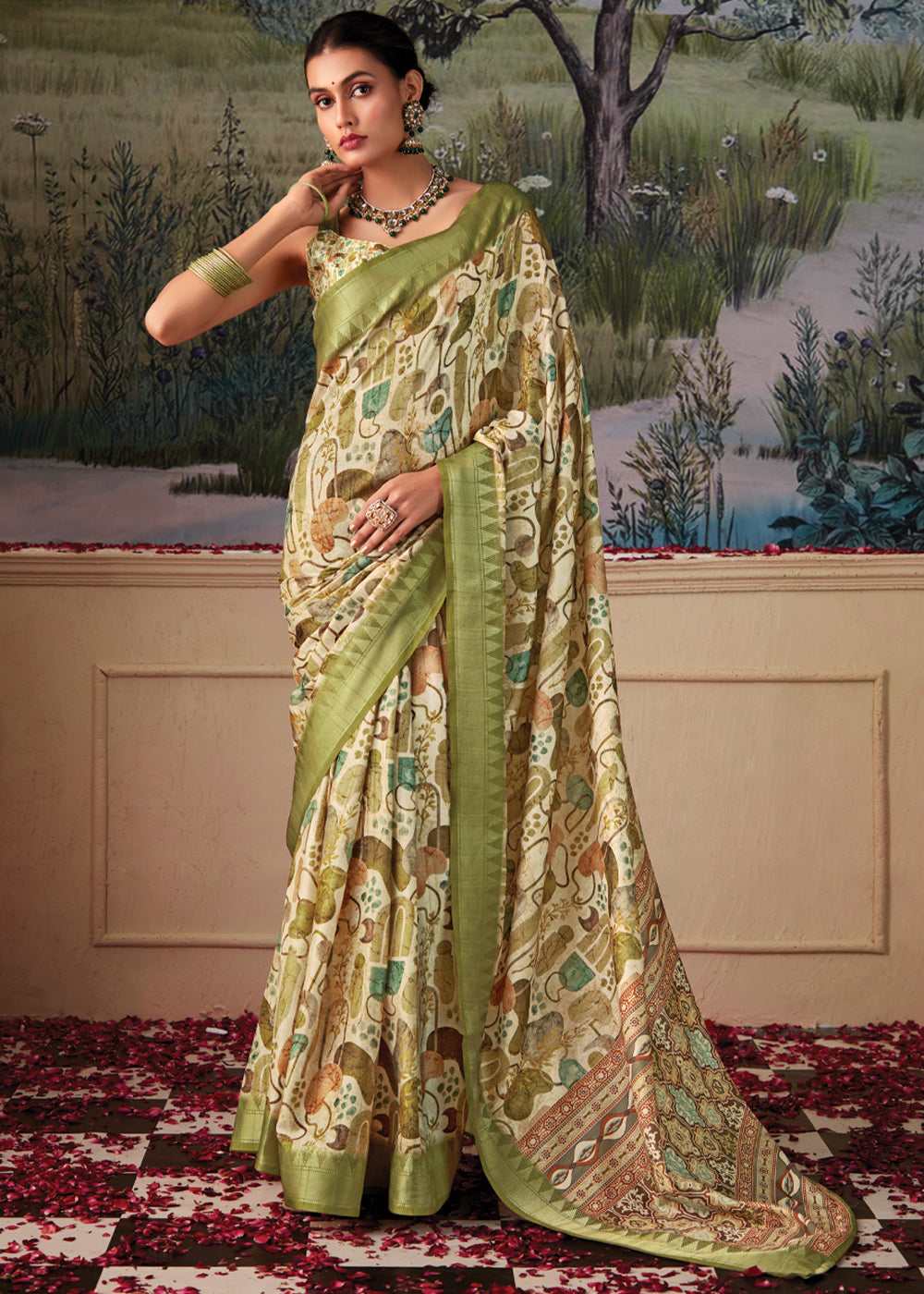 Buy MySilkLove Pale Oyster Green Woven Banarasi Tussar Silk Saree Online