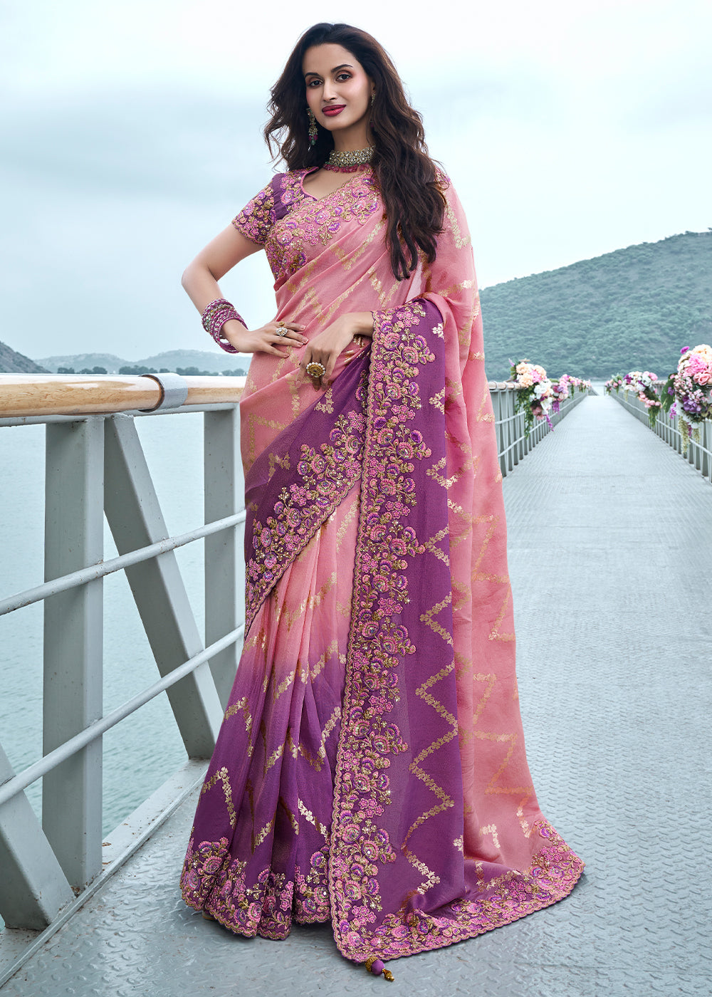 Buy MySilkLove Ballet Slipper Pink and Purple Embroidered Designer Silk Saree Online